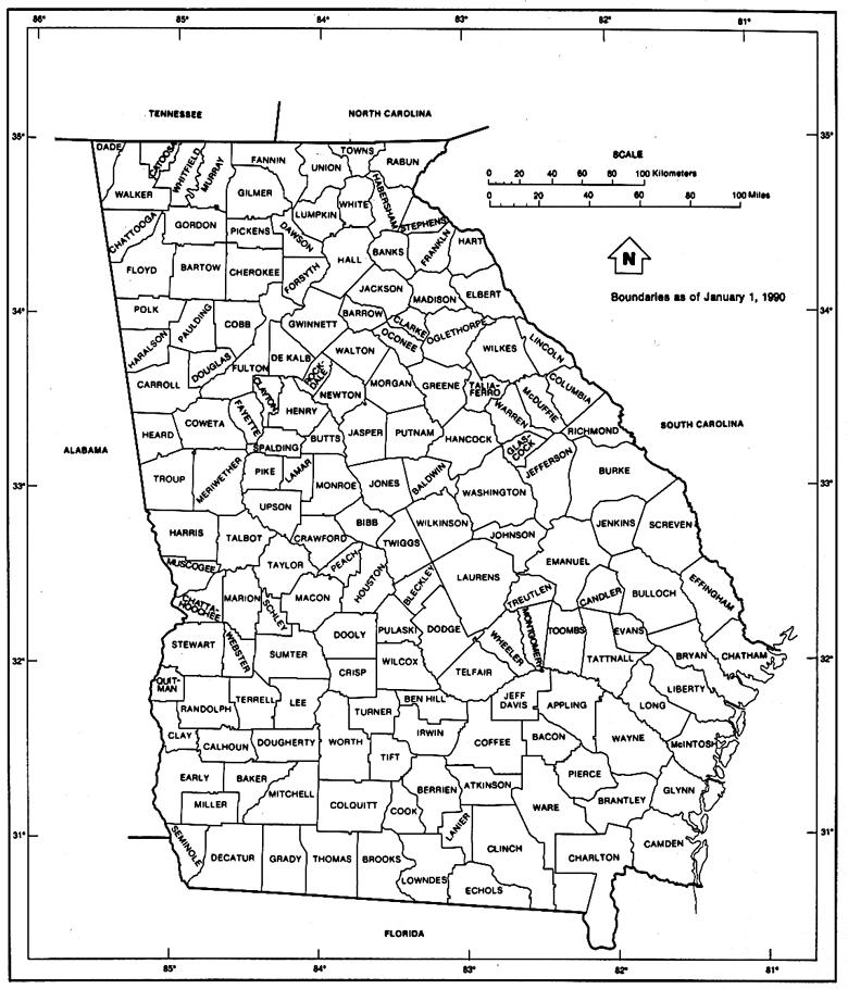 Printable Georgia County Map